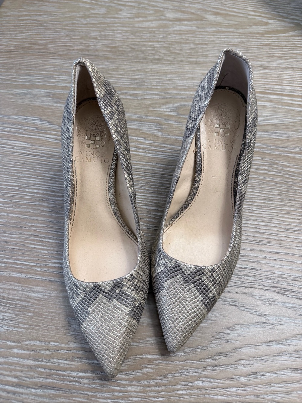 Vince Camuto Neutral Snake-Print Pointed Toe Pumps